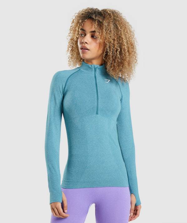 Damske Pulovre Gymshark Vital Seamless 2.0 1/2 Zip Tyrkysové | NF4679231